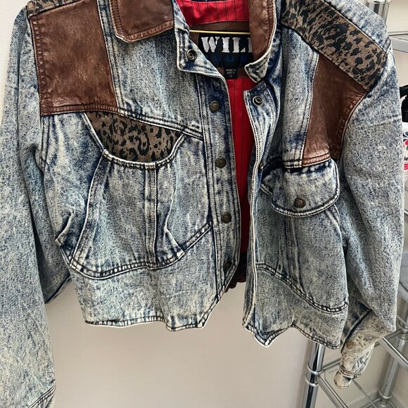 Vintage Denim Jacket Womens Small Acid Wash 80's Western  Leather - Picture 6 of 6
